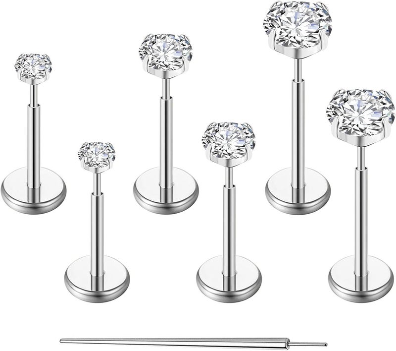 Gotumo Store 20G Flat Back Earrings Stud G23 Titanium Threadless Tragus Labret Cartilage Lip Medusa Conch Body Piercing Jewelry Hypoallergenic for Women Men - Image 1